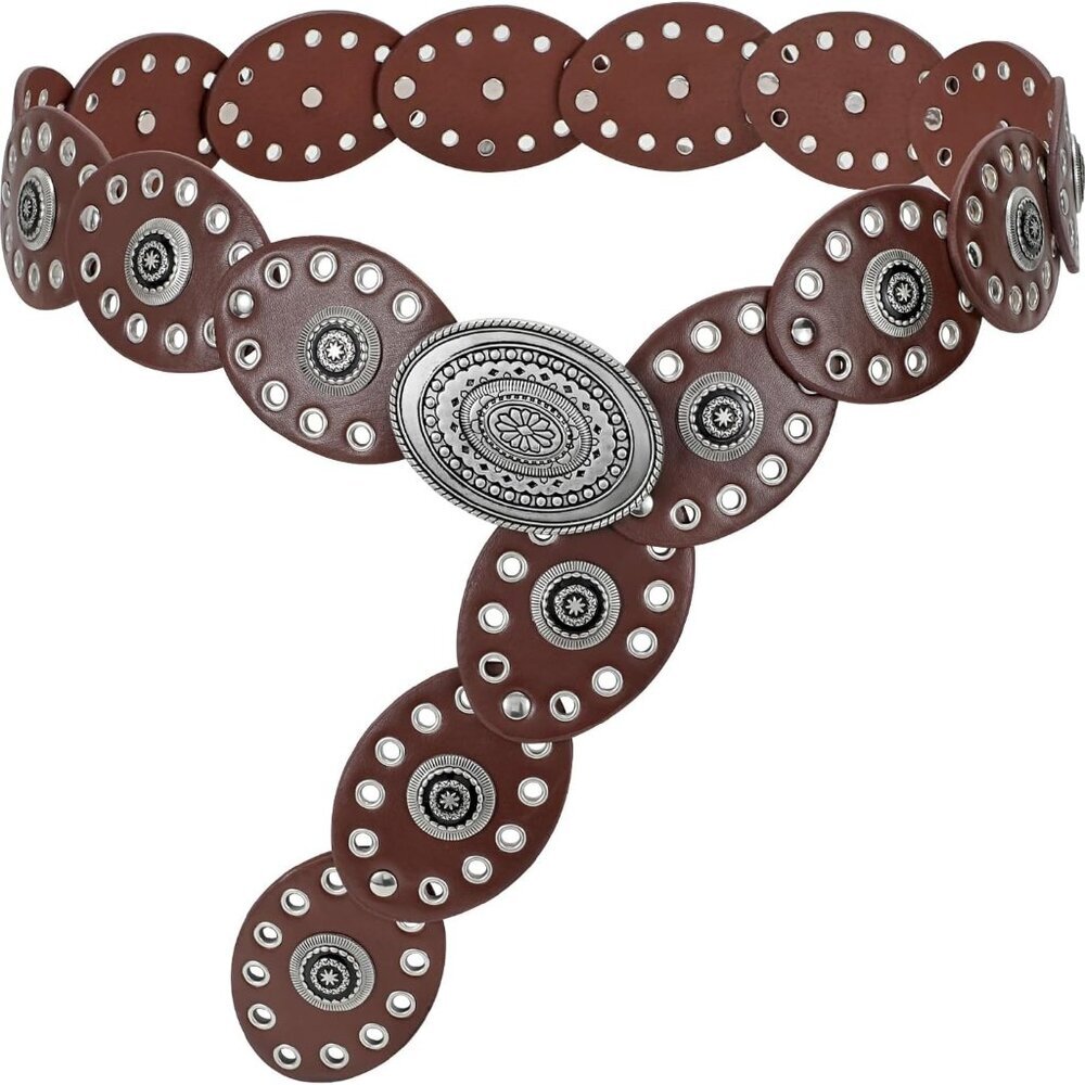 Hollow Western Disc Belt for Dress Boho Concho Belt Vintage Country Waist Belts